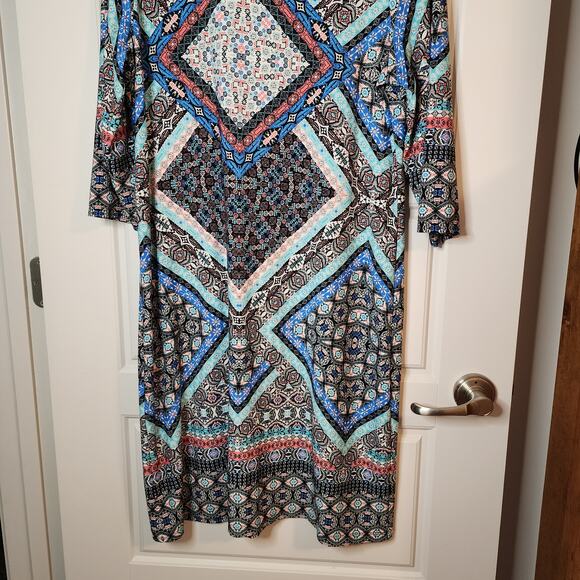 Be by Chetta Womens Dress Knit Sz 16 Black Multi Print Half Sleeve Midi Boho - Picture 3 of 9